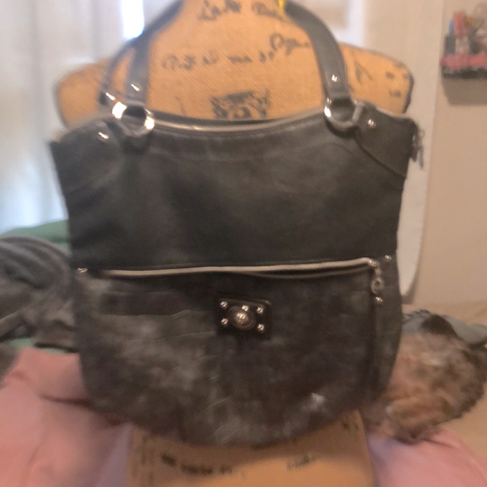 Gray and black relic purse